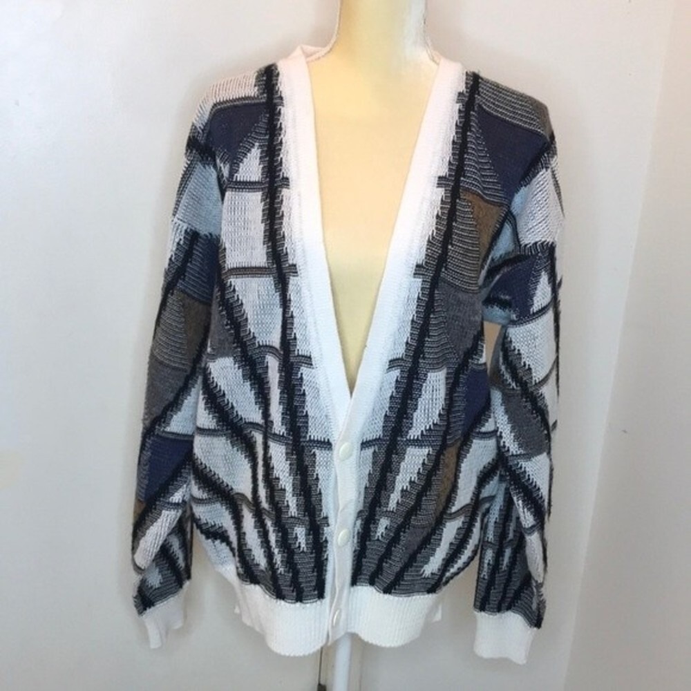 Koman Cardigan Men's Vintage Abstract Geometric Knit Multicolor Large